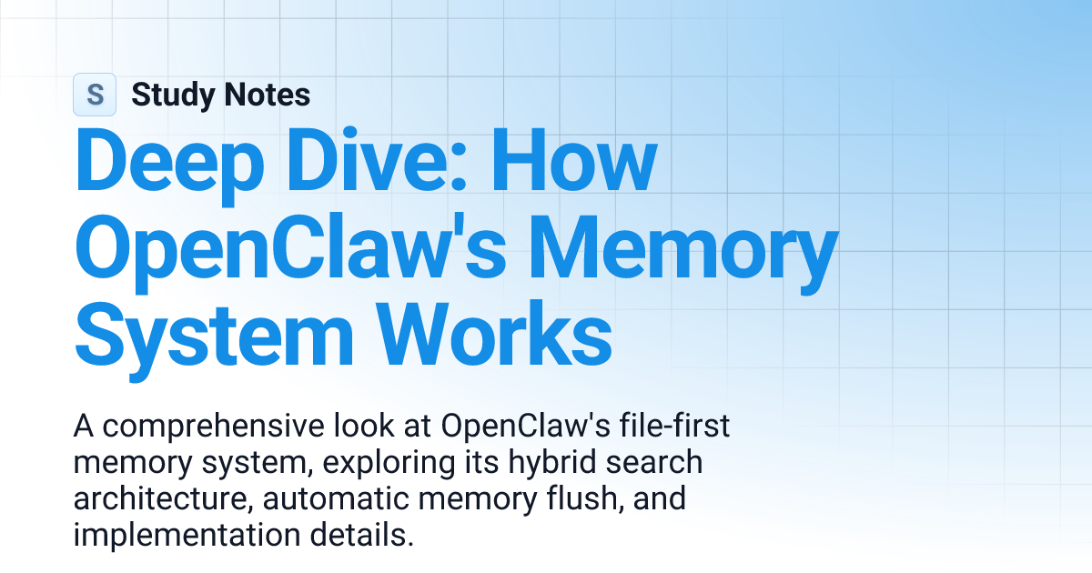Deep Dive: How OpenClaw's Memory System Works | Study Notes
